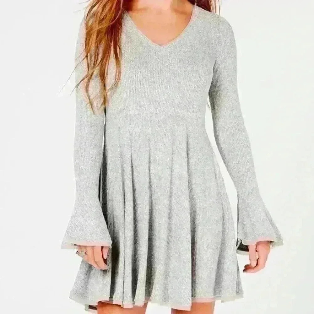 EUC American Rag Cie Ribbed Bell Sleeve Dress Grey Size XXS